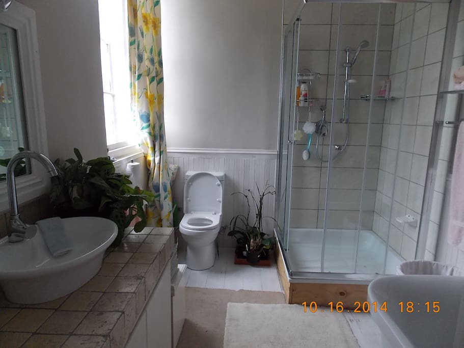 Ensuite bathroom with shower and bath, double basins
