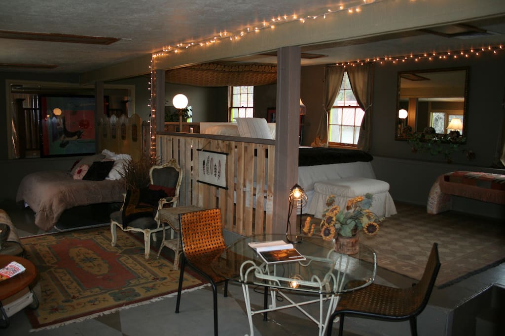 Cozy sleeping arrangements and your coffee/wine table.