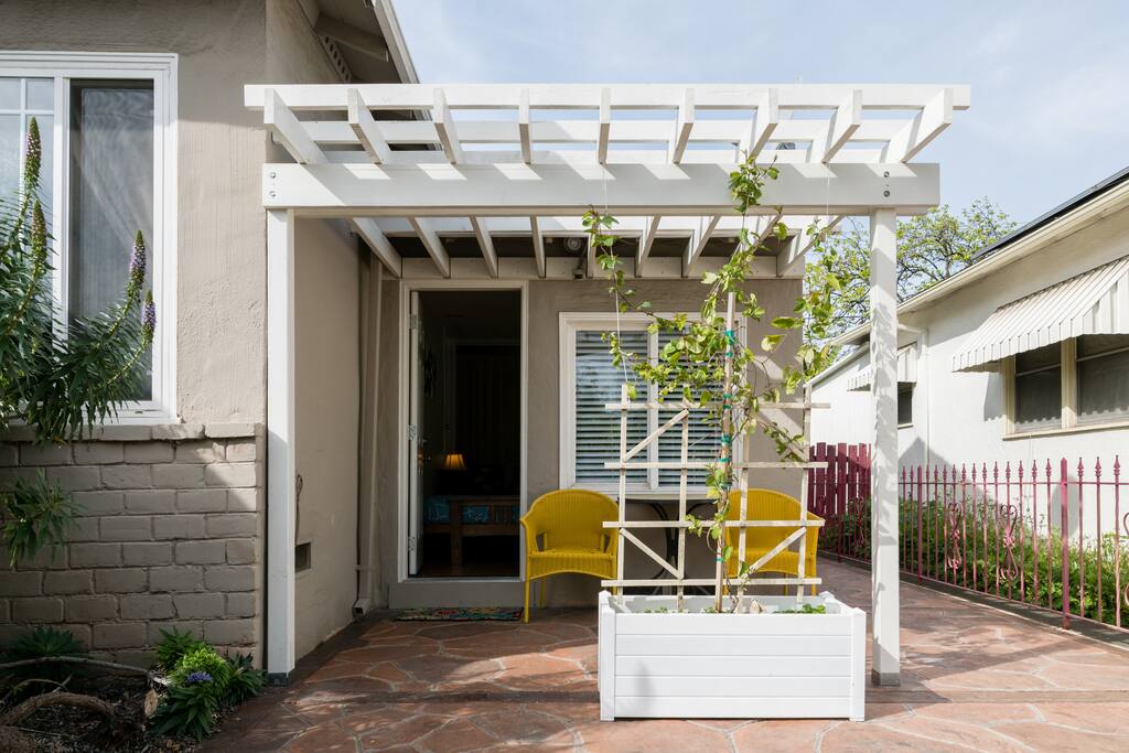 Private entrance with an outside seating area just for you.