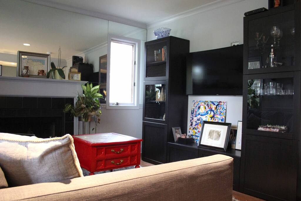 Living Room with HD curved screen TV