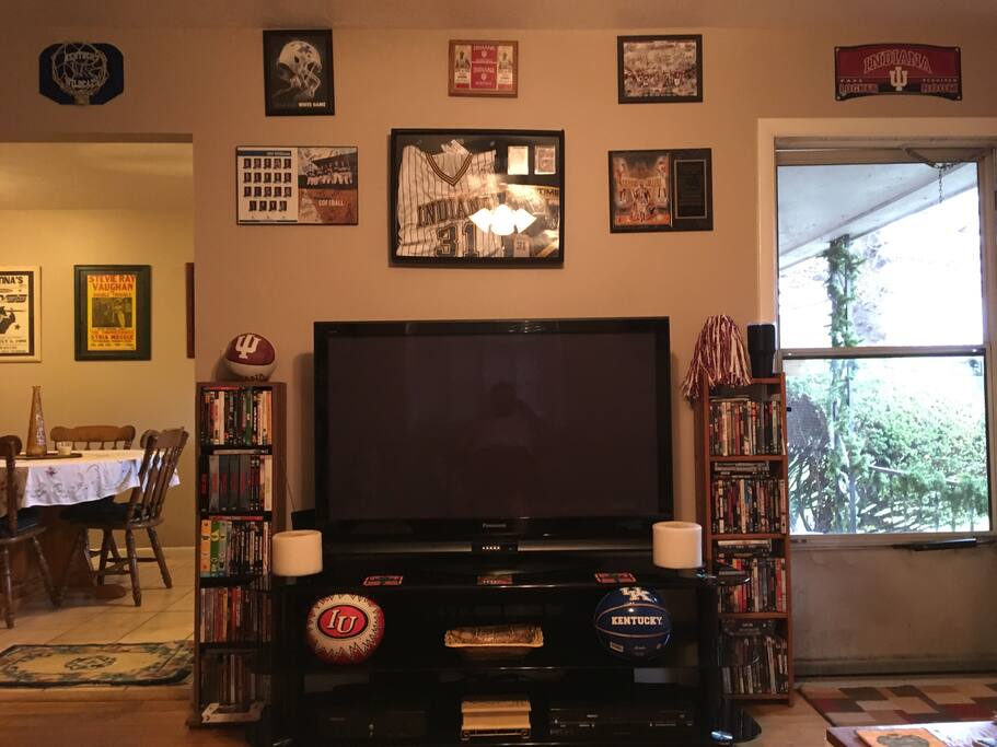 Living room view from the comfy couch of the 55” with WiFi, Roku, Netflix and chill granted you have your own account, sling too, terrarium.