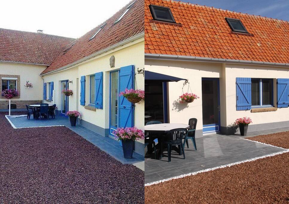 La terrasse et l'entrée du gîte