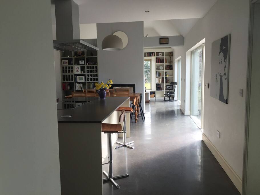 View from the kitchen to the family room