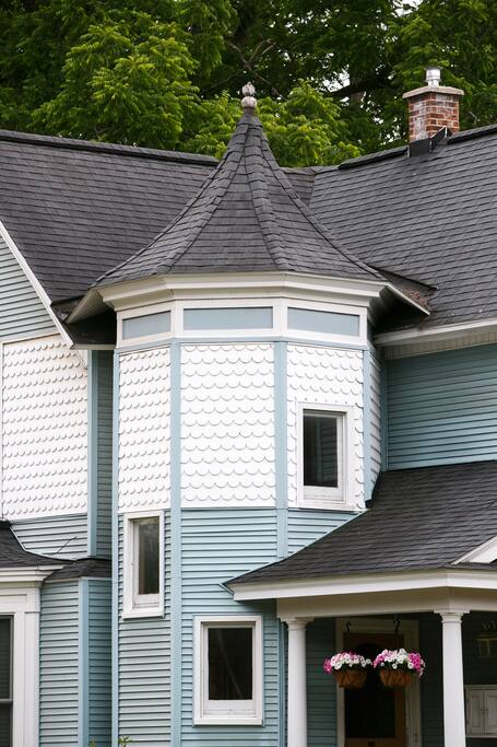 The turret houses a private entrance