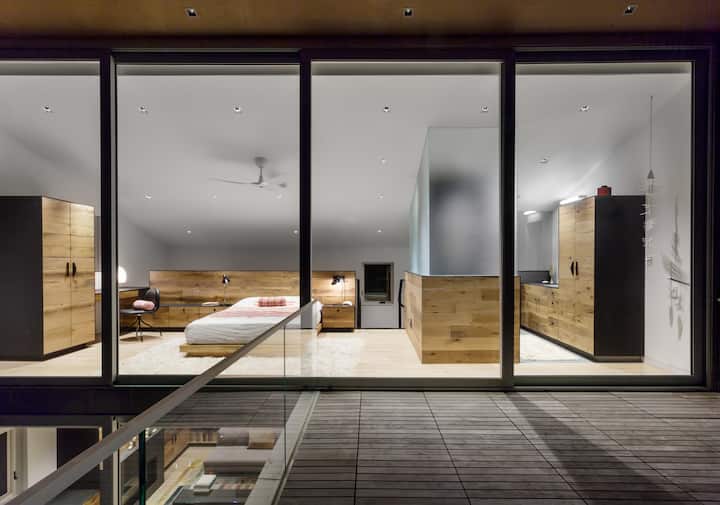 Bedroom and bathroom from the deck