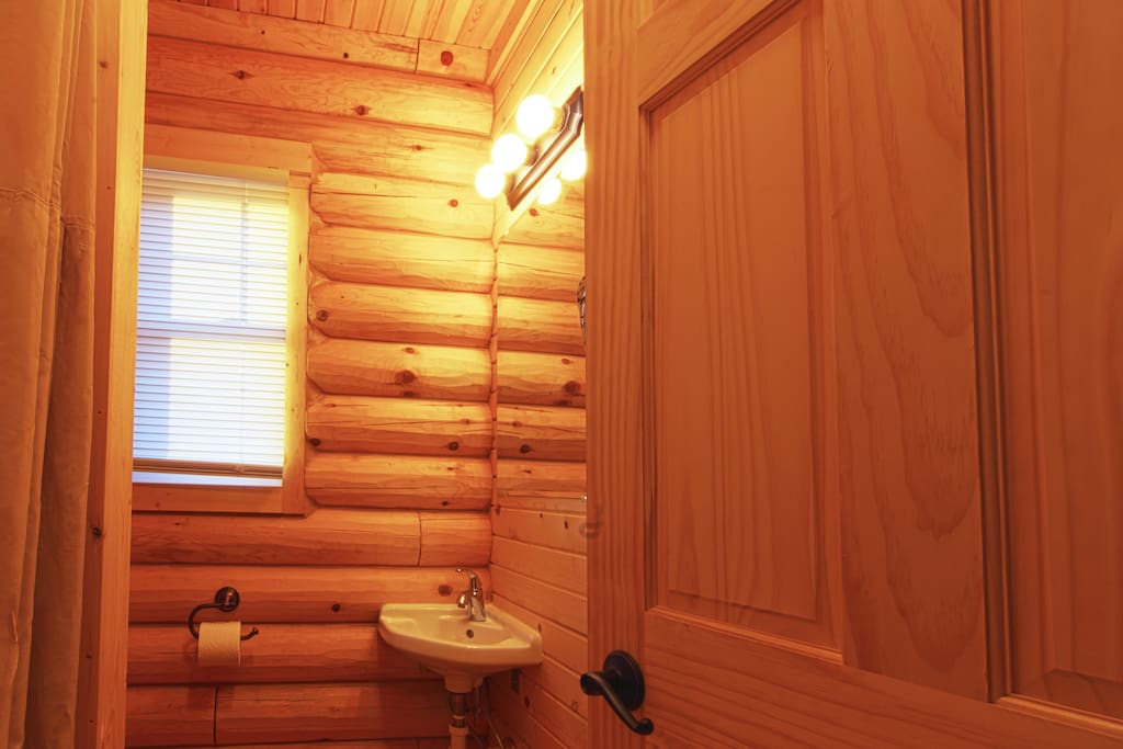 Cabin Bathroom with toilet, sink and shower