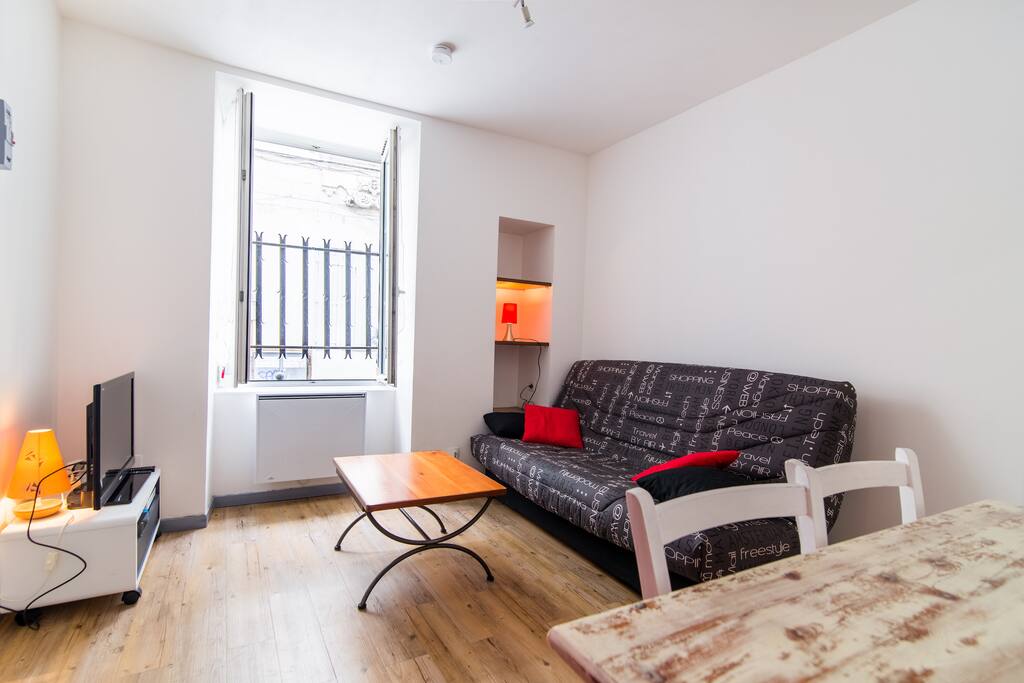 Pièce principale : canapé, TV et WIFI.