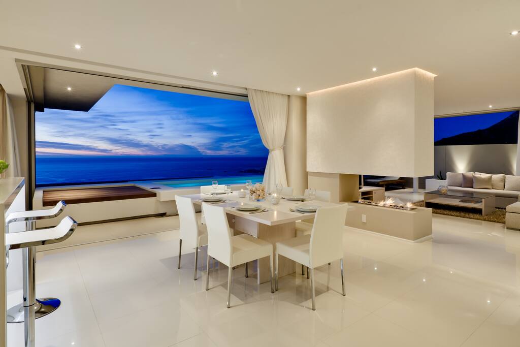 Dining with gas fireplace