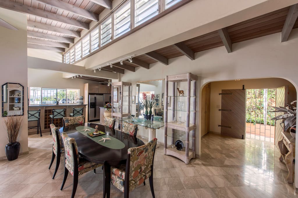 Open concept dining and living room areas.