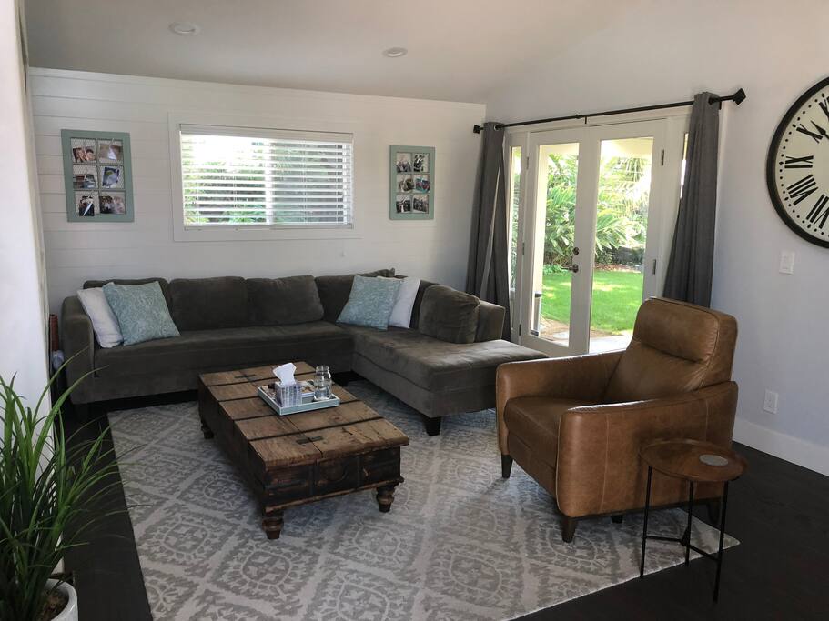 Living room with backyard access