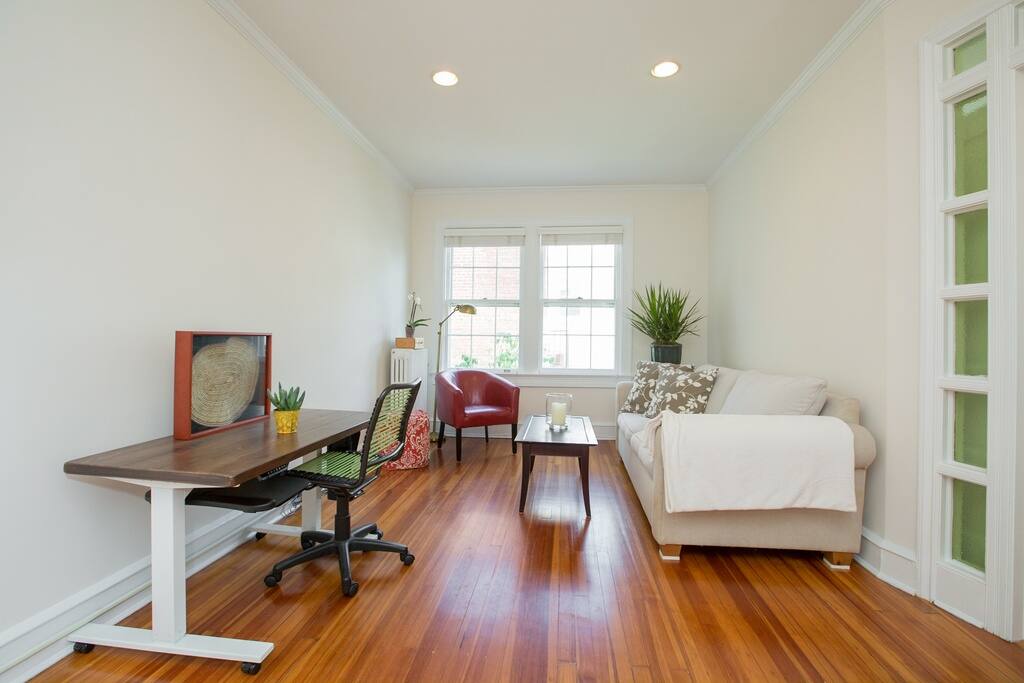 Living area and bedroom face courtyard, so no street noise.