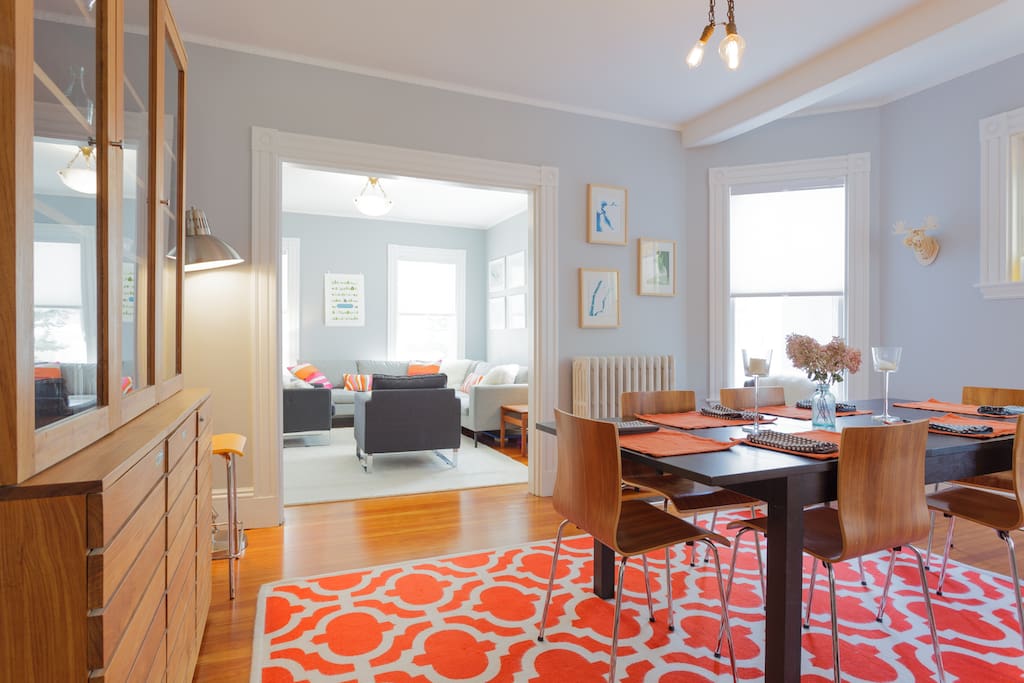 Dining room into living room.