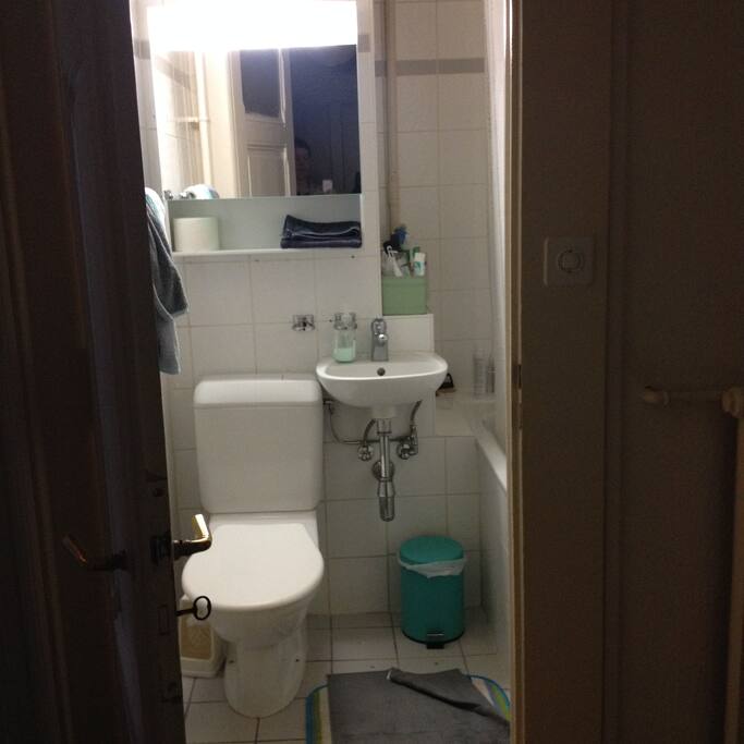 Shared bathroom, small but with everything needed: Toilette, Bathtub/Shower, Hairdryer, Shampoo etc.