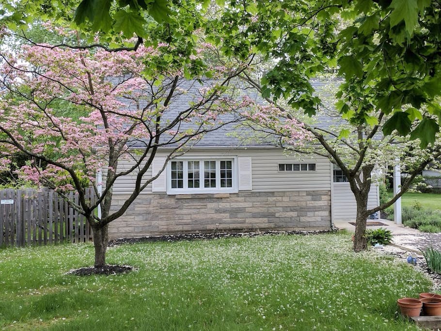 Front of the house with driveway to the right