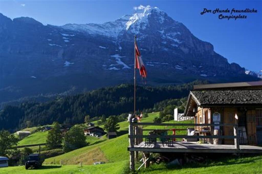 Reception with the eiger north face in the back