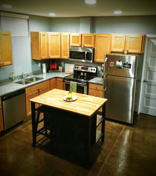 Gourmet kitchen with butcher block island!