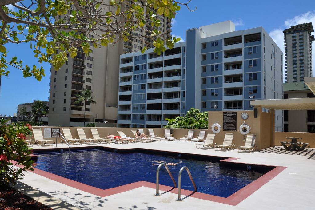 The swimming pool and Sauna. It is a Condotel. Very few owner occupied... nice and quiet.