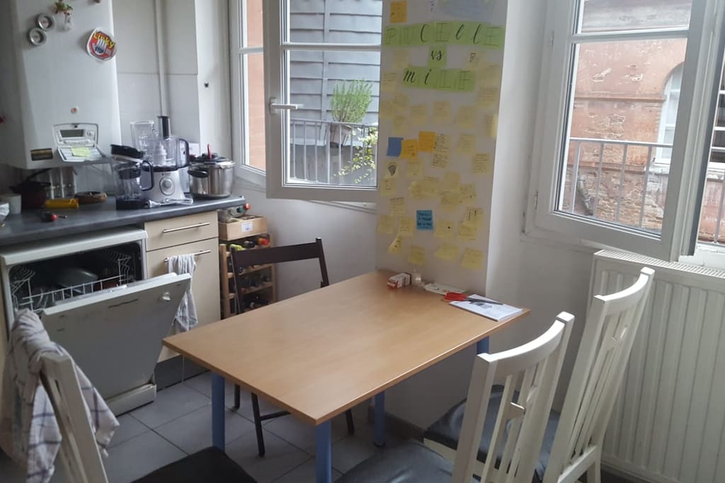 The table in our fully equipped kitchen