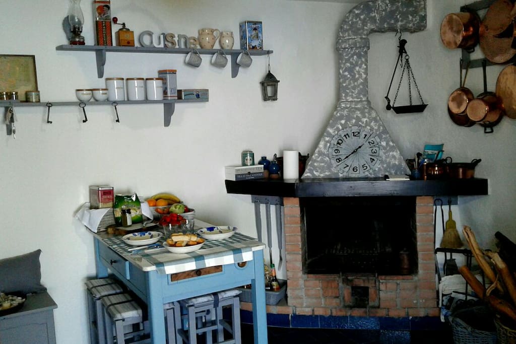 The fireplace in the kitchen