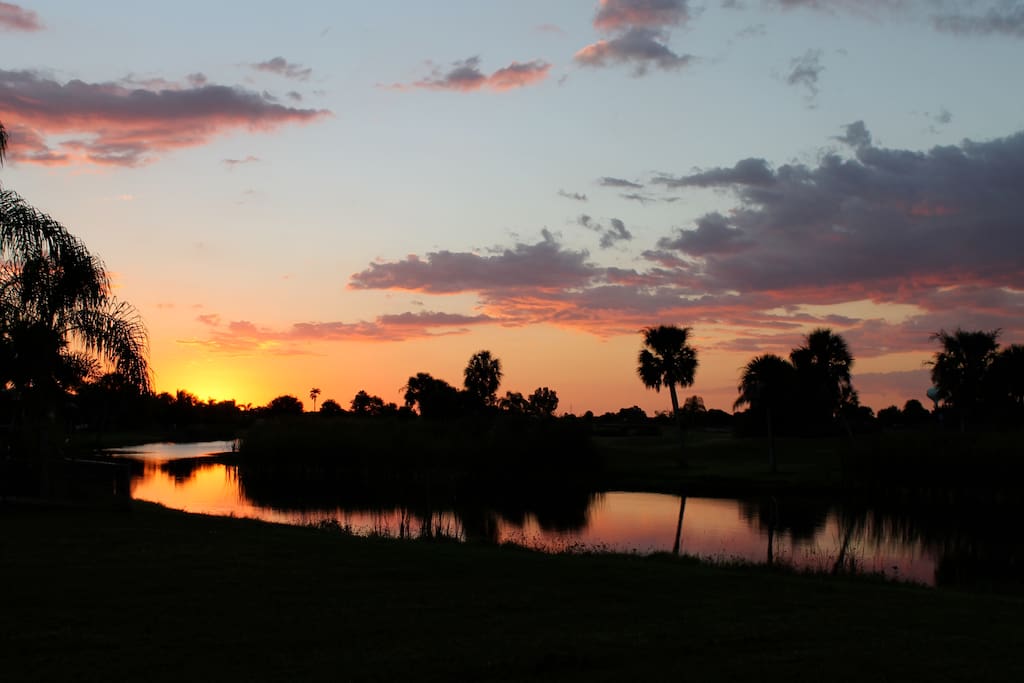 Evening view over looking the lake and golf course