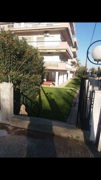 the first door excactly near the super market and in the deep with litle steps you across the sea!