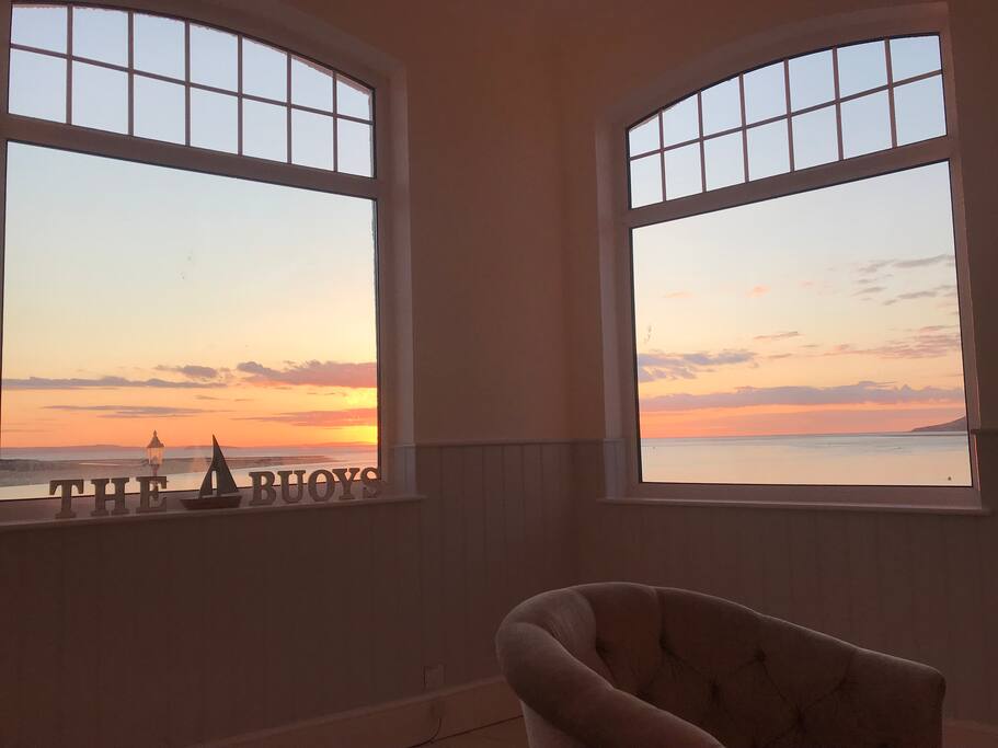 Lounge at sunset, with views across the estuary