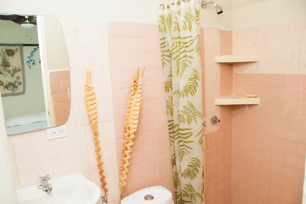 Bamboo artwork in the ensuite bath in Room #8