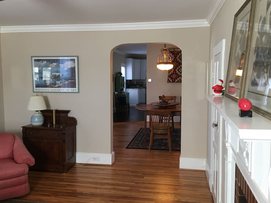 Living room to dining room (kitchen in distance)