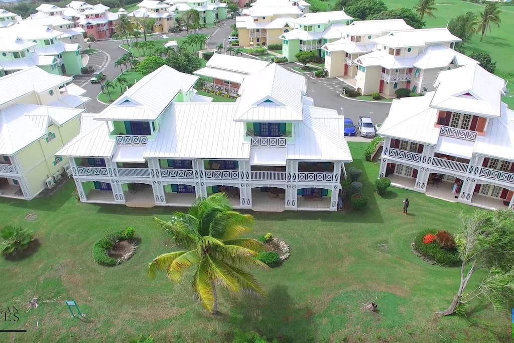 Aerial Shot of Condo and Compound. Condo is located on ground floor