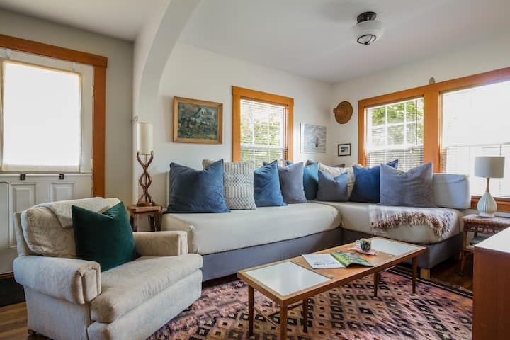 Our custom made couches include *Tuft and Needle mattresses, making couch sleeping VERY comfortable. Pull apart for more space, and two can sleep comfortably on the twin mattresses. 