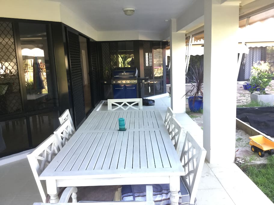 Enjoy a drink on our outdoor lounge (not pictured) before having a barbie in our undercover entertaining area.
