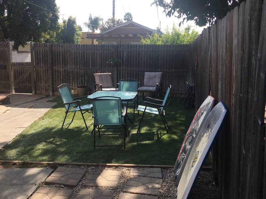 Here you can see the private yard. The gate in the fence in the back of the picture goes to our (front unit) yard.