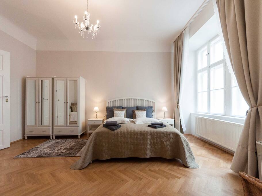 Master bedroom, king size bed, 2 wardrobes