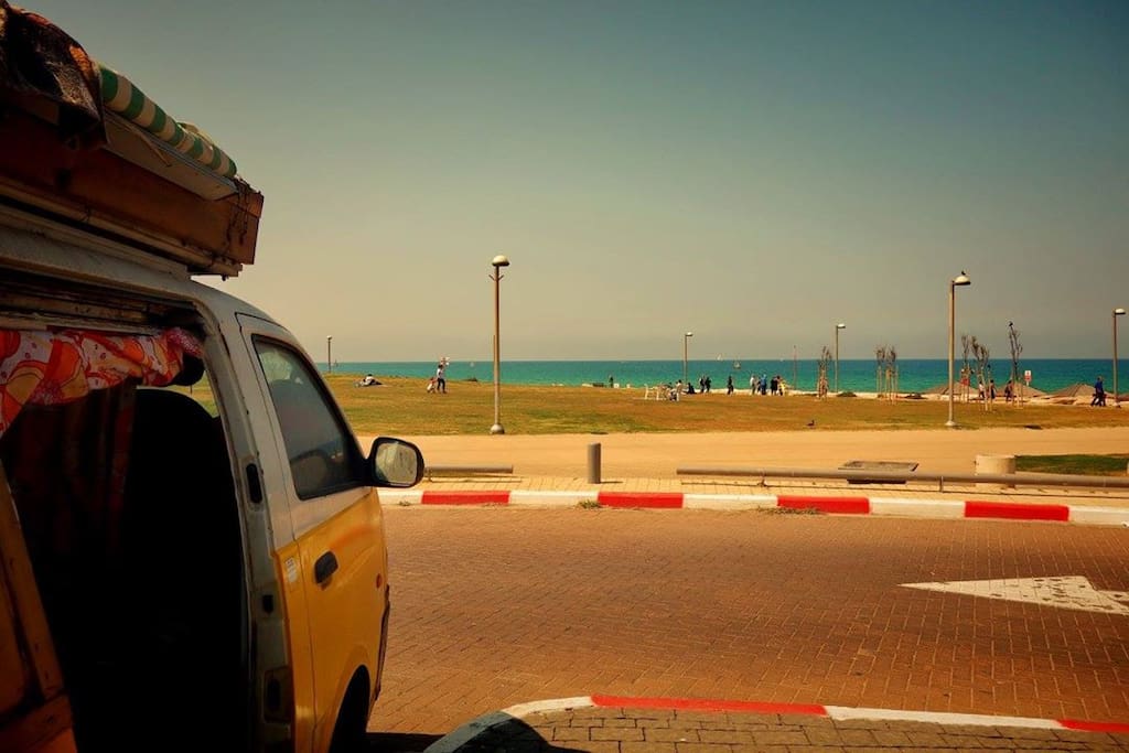 The van is on paid parking within walking distance to the sea. The parking itself is not really beautiful but safe and quiet.