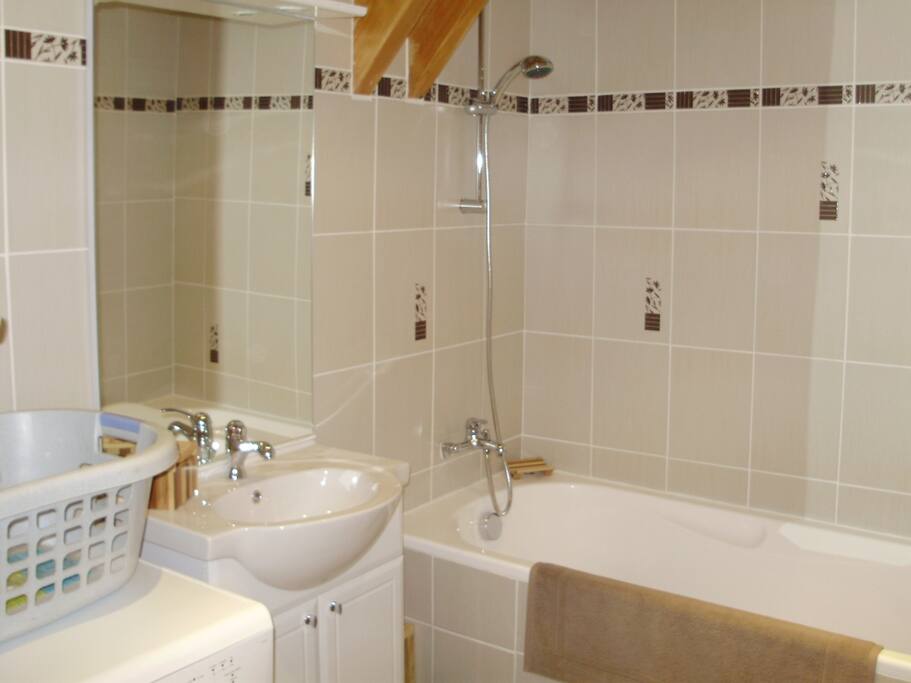 la salle de bain avec lave linge