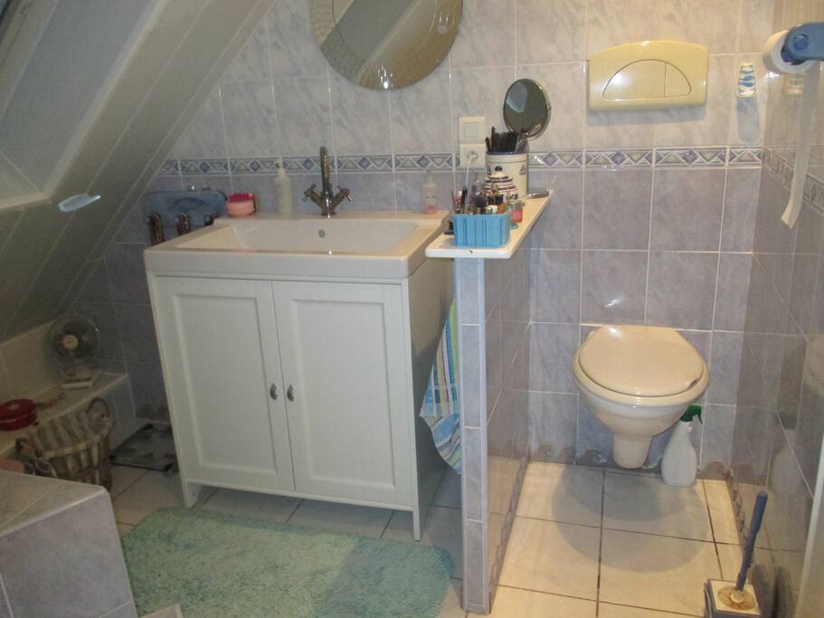 lavabo et WC,
salle de bains très claire