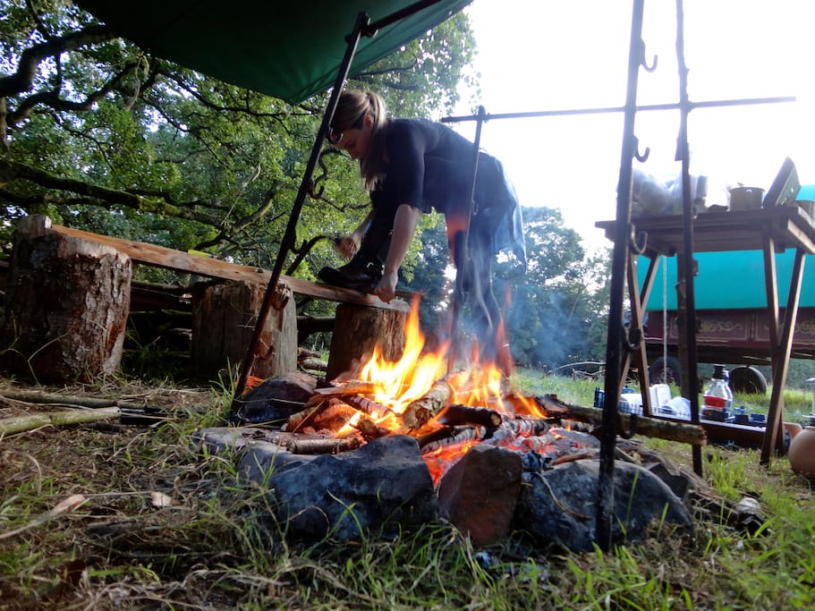 cooking over the fire pit