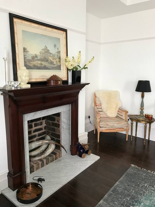Fireplace with marble surround in the living room