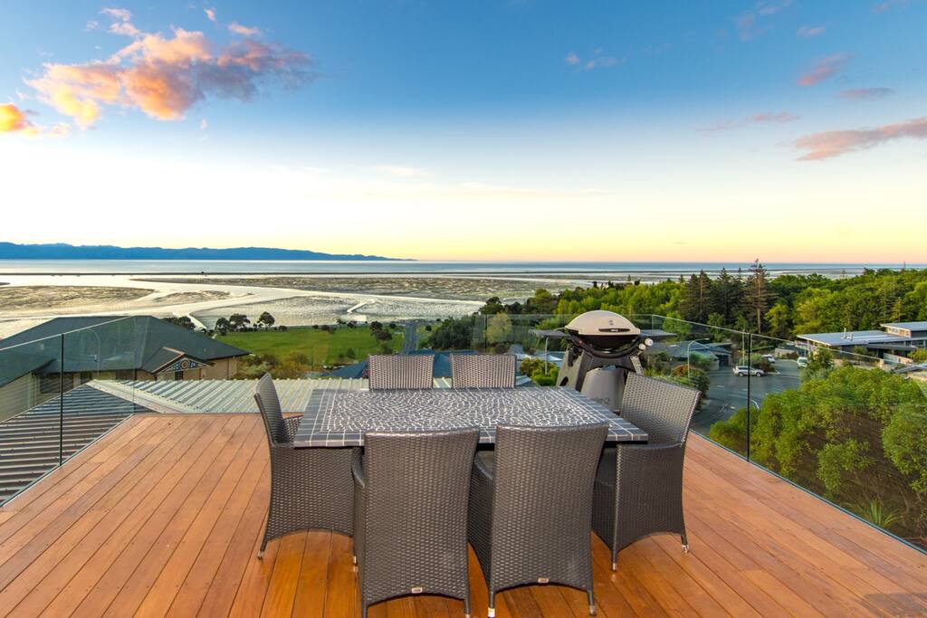 Views over the Haven to Tasman Bay and the coastline of the Abel Tasman