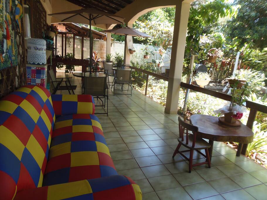 The outdoor lounge, with a foosball table and a watercooler with fresh, cold water!