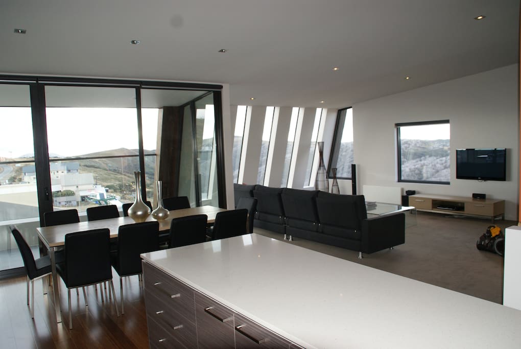 Living room capturing best views in Mount Hotham and One of the dining tables