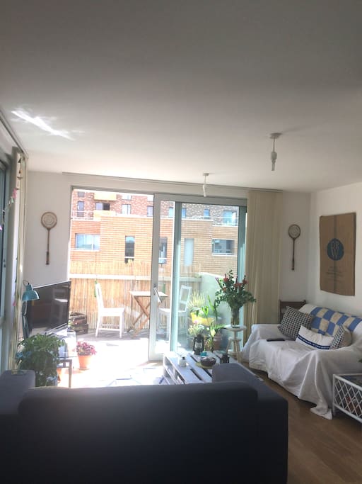 Bright, sunny balcony and living room!