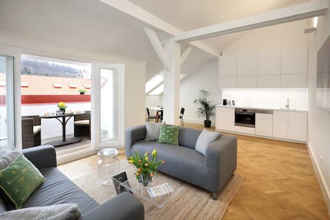 Top performing Airbnb: View terrace + A/C apt. in the historical centre in Praha 5
