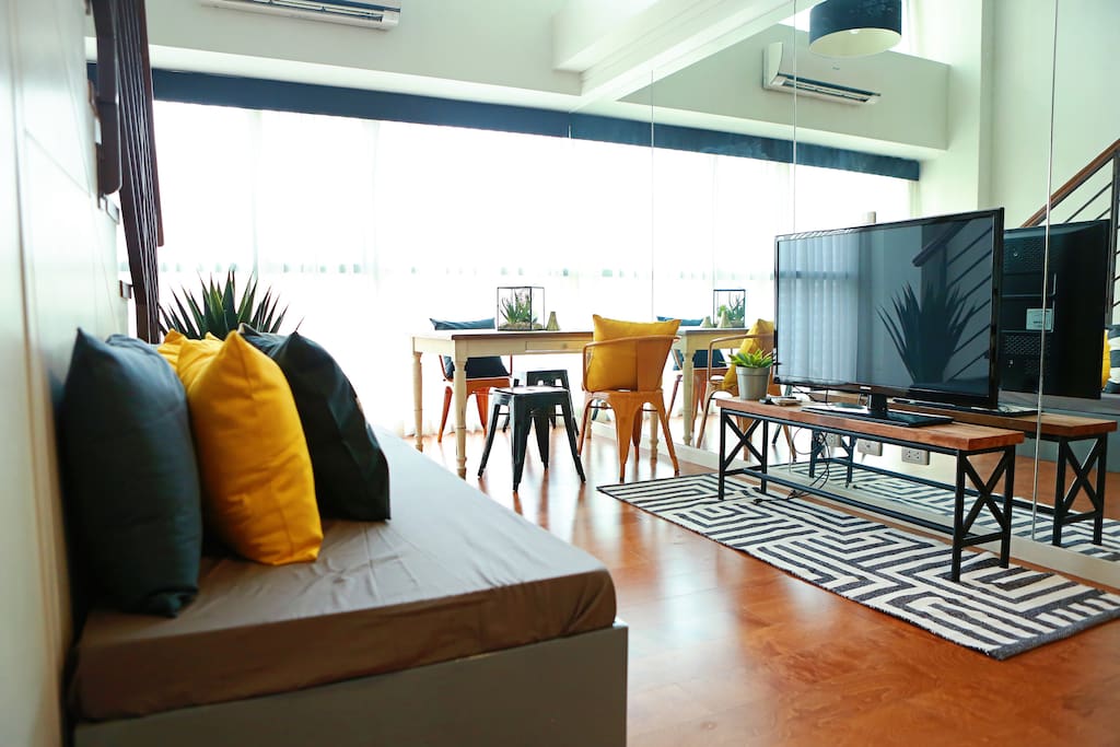 Relax on the sofa bed while watching your favourite TV show on our flat screen TV.