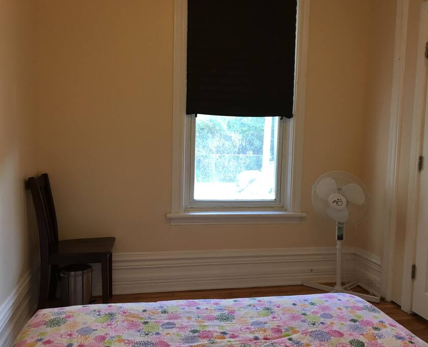 Bedroom chair, fan and light darkening shades for a comfortable sleep!