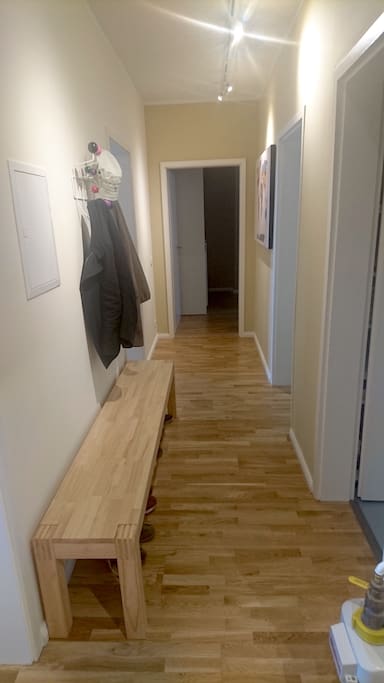 The corridor. Your room and the living room is on the left, the bathroom and the kitchen are to the right.