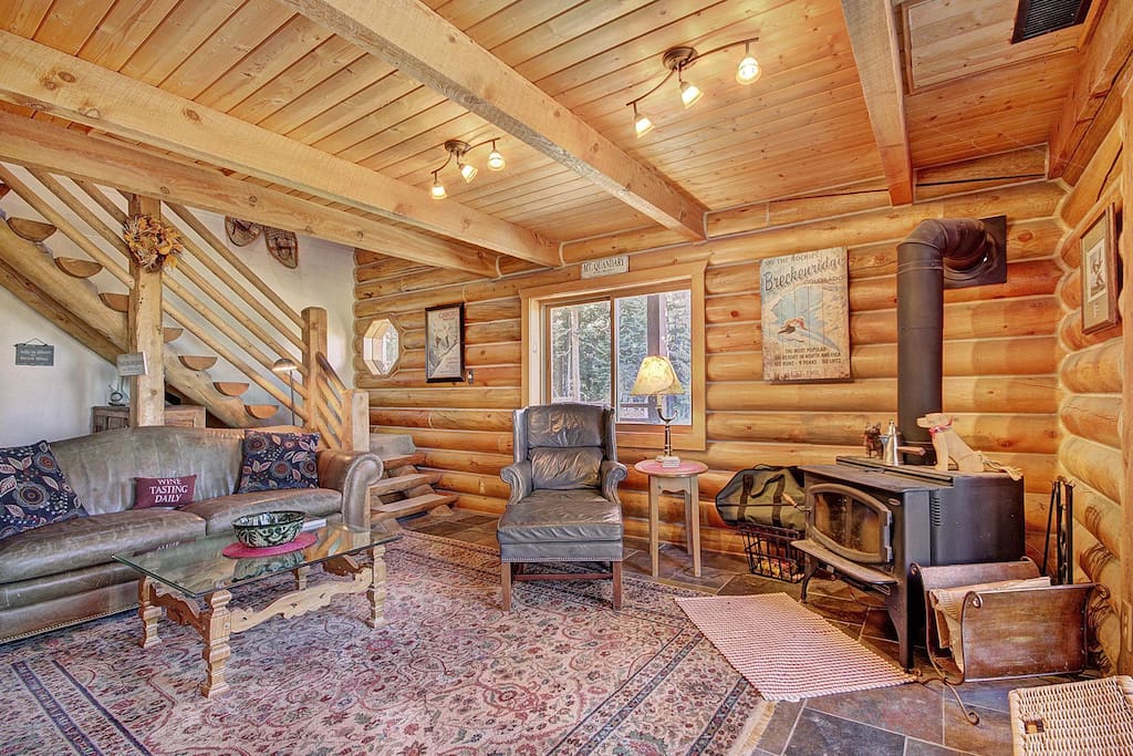 Inviting living room with wood stove