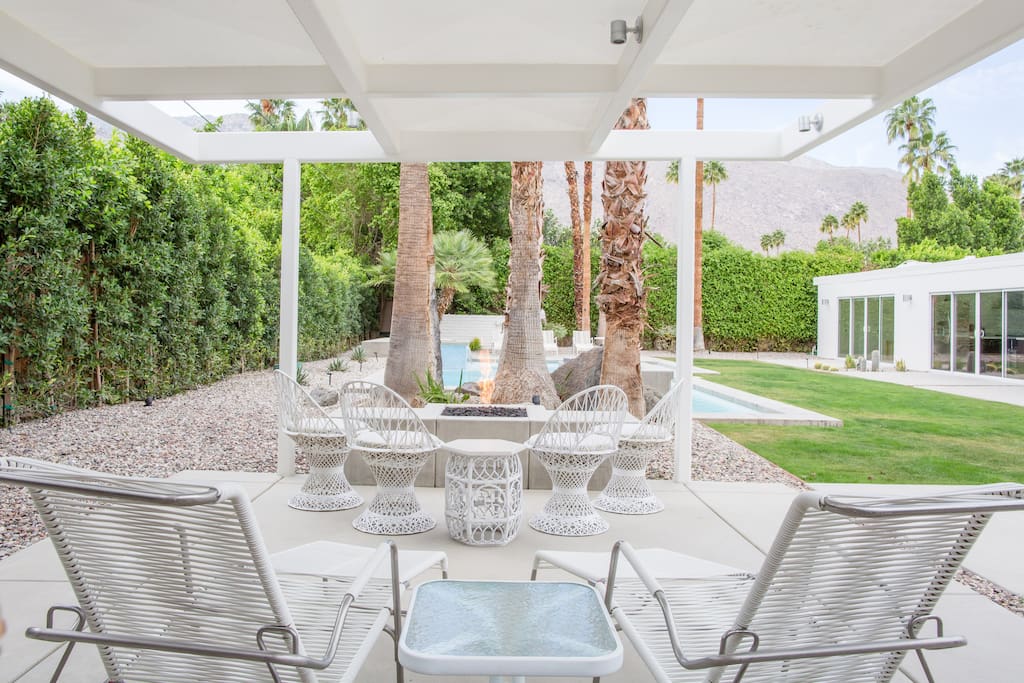 Steel pergola and sitting area
