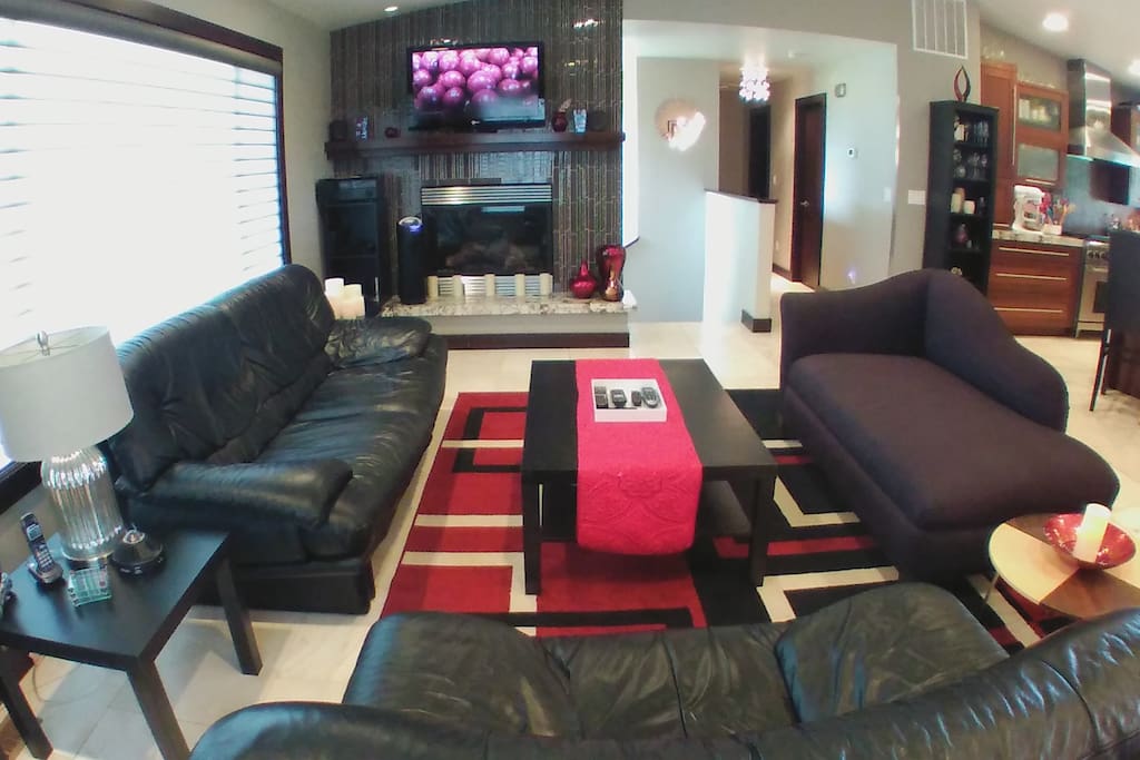 Comfortable shared living area with leather couch and loveseat