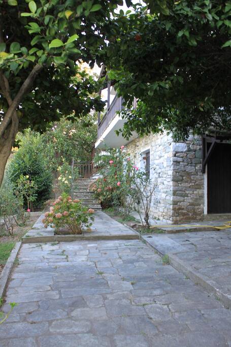 Access to the house from the lush yard